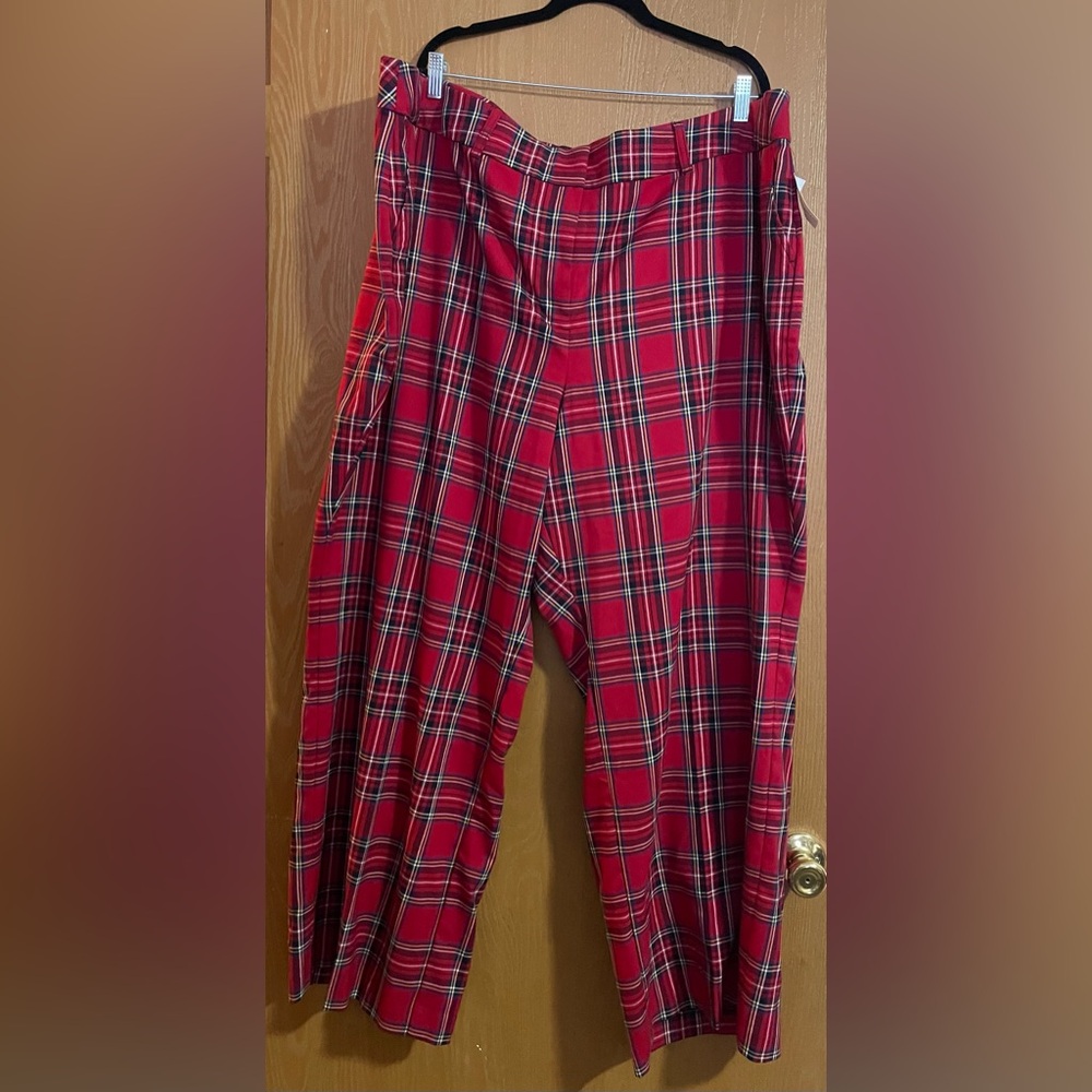 Red plaid wide leg stretch pants Lane Bryant plus size 28X